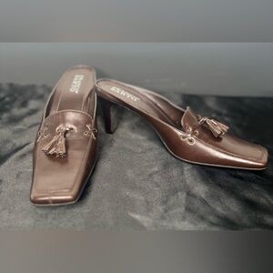 Brown Leather Tassel Kitten Heel